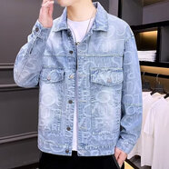 愛洛斯汀堡牛仔外套男春秋上衣服男裝休閑夾克衫ins潮牌夾克男工裝棒球服男 【Y8013藍(lán)色】 XL 【120-135斤】