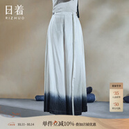 日著RIZHUO【商場(chǎng)同款】水墨畫褲裙休閑褲2024夏季新女吊染闊腿褲 云墨 M