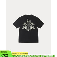 STUSSY短袖T恤圓領(lǐng)雙龍圖案棉質(zhì)寬松情侶半袖時(shí)尚潮流街頭春夏新款 Black黑色 S (胸圍99cm)