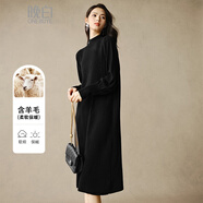 晚白【斷碼清倉】2025秋冬款時尚裙子純色寬松半高領(lǐng)含羊毛連衣裙 黑色 L