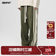 BJHG【2.0】 不計(jì)后果春秋環(huán)保麂皮絨串標(biāo)拼接休閑褲子男潮流直筒長褲 軍綠色 M (100-120斤）