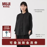 無(wú)印良品（MUJI）女式 漢麻水洗七分袖罩衫女士襯衫襯衣內(nèi)搭女裝夏季上衣BC2N4A5S 黑色 L (165/88A)