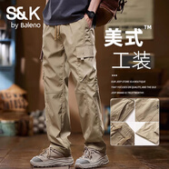 班尼路（Baleno）S&K工裝褲男款褲子男士休閑褲直筒2025新款寬松男褲秋季長褲男裝 卡其色（薄款） L 碼 【商家推薦】110~130斤