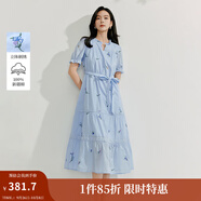 茵曼（INMAN）度假風(fēng)刺繡連衣裙2025夏季女裝新品設計感純棉收腰寬松裙子 天空藍 L