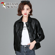 啄木鳥高端2025海寧新款春秋季皮夾克女式修身短款易搭配韓式羊皮夾克 黑色【高品質(zhì)】 M 80-105斤