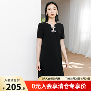 顏域設(shè)計(jì)感蝴蝶結(jié)小黑裙女裝2024新款夏季氣質(zhì)優(yōu)雅裙子短袖連衣裙 黑色 S/36