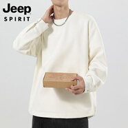 JEEP SPIRIT吉普長袖t恤男春秋季新款紐扣袖內(nèi)搭純色弧形下擺寬松打底衫衛(wèi)衣 81345乳白色 M