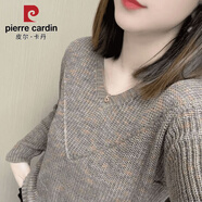 皮爾卡丹（pierre cardin）【V領(lǐng)星空紗】2025早春新款韓版彩色慵懶棉衫百搭女士寬松顯瘦針 星空咖 XL 120-145斤