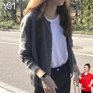 翊尚美針織衫女秋冬新款開(kāi)衫短款外套女韓版學(xué)生打底衫毛衣外搭長(cháng)袖上衣 灰色 【時(shí)尚百搭】 均碼 【推薦80-140斤】