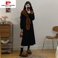 皮爾卡丹（pierre cardin）感穿搭正肩衛(wèi)衣裙黑色連衣裙秋季大碼胖mm咖色披肩毛衣兩件套 披肩+衛(wèi)衣版/設(shè)計(jì)感小眾/冷淡系/ M (85-95斤)