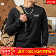 季言 高奢t恤純棉長袖圓領(lǐng)印花 美式復(fù)古重磅上衣秋季打底衫男體恤 黑色 L