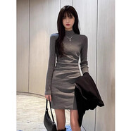 啄木鳥(niǎo)灰色包臀裙打底針織小媽裙秋冬洋裝女早秋穿搭風(fēng)衣內搭修身裙子 灰色【普通版】 S