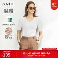 AMII女裝2025秋季新款極簡通勤V領修身毛衣針織衫女百搭女上衣 米白 XL