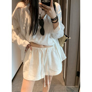 HMDIME車恩文Enwen 白色水洗苧麻短褲女夏老錢風(fēng)簡(jiǎn)約百搭亞麻闊腿休閑褲 白色(高品質(zhì)不會(huì)透放心拍) S(小小尺碼) 均碼