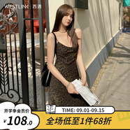 西遇HK豹紋V領(lǐng)甜辣吊帶連衣裙女新款純欲收腰修身短裙 豹紋色 （L預售15天） M