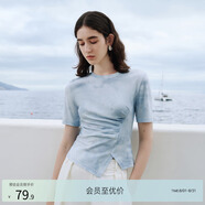 亦谷不對(duì)稱(chēng)含天絲短袖t恤女2025新款夏季洋氣多巴胺設(shè)計(jì)感上衣 暈染藍(lán) S