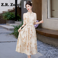 Z.R.Zoro奢侈品連衣裙女2025秋季新款優(yōu)雅氣質(zhì)裙新中式國風(fēng)雪紡碎花連衣裙 黃色 M