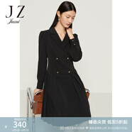 玖姿（JUZUI）西裝領(lǐng)連衣裙女裝秋款職業(yè)通勤OL風泡泡袖雪紡裙子 素黑 M