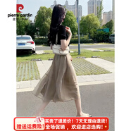 皮爾卡丹（pierre cardin）歐根紗半身裙女2025夏季新款氣質(zhì)網(wǎng)紗裙高腰a字傘裙小個子長裙子 香檳色【長裙】 S