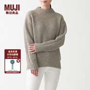 無印良品（MUJI）女式 含牦牛絨羊毛棱紋編織 高圓領寬版毛衣 長袖針織衫 深咖啡色 XS -S （155/80A）