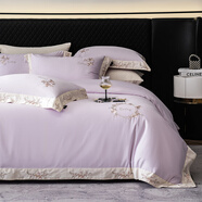 禮瀾家紡 60S長絨棉公主風(fēng)全棉床上四件套刺繡純棉床單被罩4件套 奧莉雅-紫 1.8/2.0米 床單款 /被套220*240cm