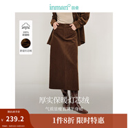 茵曼（INMAN）2025秋冬女裝新款簡約百搭燈芯絨半身裙中高腰顯瘦全棉直筒裙 咖啡色 XL