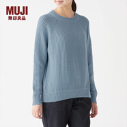 無印良品 MUJI 女式 提花編織 圓領(lǐng)毛衣 W9SA002 淺藍(lán)色 M