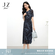 玖姿（JUZUI）優(yōu)雅成熟通勤風(fēng)印花連衣裙女2025夏季新款JTFX50007 花丈青 L