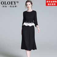 OLOEY國(guó)際一線品牌梭織連衣裙秋2025新款輕奢通勤拼接荷葉邊顯瘦小黑裙 黑色 S [適合<105]斤