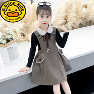 G.duck女童毛呢裙套裝2025春秋新款洋氣網(wǎng)紅韓版中大童春秋兩件套連衣裙 咖啡色 波點(diǎn) 130 建議身高125到130厘米左右