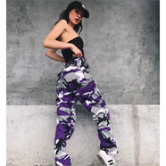 HUALIN FASHION歐美2025秋冬工裝牛仔哈倫褲休閑褲 紫色 XL