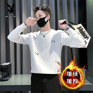 花花公子（PLAYBOY）痞帥休閑衛(wèi)衣男春秋季白色T恤圓領(lǐng)長袖體恤2025新款潮牌休閑外套t 官方旗艦白色【加絨】 加厚 M 【90-115斤】