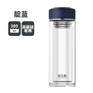 哈爾斯（HAERS）雙層玻璃杯男泡茶隔耐高溫便攜辦公杯 藍色380ml 300-400ml