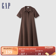 Gap女裝翻領(lǐng)刺繡logo短袖針織連衣裙簡約長裙680487 棕色 165/84A(M) 亞洲尺碼