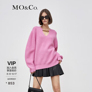 MO&Co.羊毛針織衫紅色毛衣女秋冬寬松鏈條學(xué)院風(fēng)羊毛針織開衫高級(jí)感 玫紅色-第1批 S 160