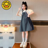 G.DUCKKIDS女童夏裝套裝2024中大童學(xué)生時(shí)髦韓版泡泡袖襯衫口袋背帶裙兩件套 灰色 160 建議身高150-160年齡12-14歲