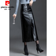 皮爾卡丹（pierre cardin）2025秋冬季高腰直筒半身裙女韓版時(shí)尚大d碼PU皮裙長(cháng)款顯瘦百搭裙 黑色 A1區68008 S 95斤以下