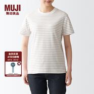 無印良品（MUJI） 女式 雙羅紋編織 T恤 休閑百搭 短袖女夏季薄荷曼波風(fēng) 淺灰色條紋 2S XS