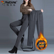 啄木鳥(niǎo)純棉加絨加厚大碼褲子女不倒絨外穿運動(dòng)哈倫褲高腰休閑衛褲 深灰色 M