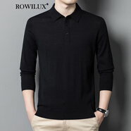 ROWILUX秋冬季純羊毛衫男翻領(lǐng)長(zhǎng)袖毛t恤商務(wù)polo衫內(nèi)搭針織打底衫高爾夫 黑色 S 165