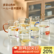 憶壺茶（YIHUTEA） 玻璃杯水杯子耐熱茶杯加厚套裝家用泡茶杯牛奶果汁喝水杯六色杯 【大容量】輕顏杯 6只裝450ml