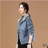 大毛領(lǐng)牛仔外套女短款2025冬季韓國(guó)新款百搭寬松加絨加厚棉衣棉服 888藍(lán)刺繡棉衣 S