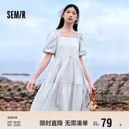 森馬連衣裙女溫柔系木耳邊方領(lǐng)夏季泡泡袖娃娃裙甜美107424114030