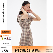 美特斯邦威格紋連衣裙女夏季新款舒適時(shí)尚校園風(fēng)高腰黑色女士裙子 咖色組 S 155 80A