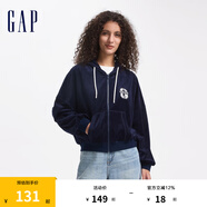 Gap女裝天鵝絨大G刺繡logo連帽衛衣休閑外套637173 海軍藍 170/88A(L) 亞洲尺碼