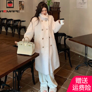 AEMAPE 高級感綿羊羔毛絨毛呢大衣女2025春秋冬季新款呢子外套上衣 米白色 S _90-105斤內