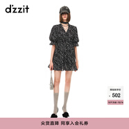 DZZIT地素時(shí)尚連衣裙春秋法式浪漫泡泡袖v領(lǐng)星星印花女 黑色 XS