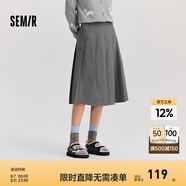 森馬（Semir）[梨形天菜]半身裙女仿毛呢學(xué)院風(fēng)裙子24冬新款A(yù)字百褶裙遮胯顯瘦 灰色調(diào)00322 150/58A/XS