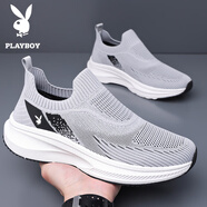 花花公子（PLAYBOY）男鞋網(wǎng)面透氣2025夏季新款運(yùn)動休閑鞋軟底防滑輕便旅游鞋 淺灰色一腳蹬8516 38