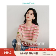 茵曼（INMAN）索羅納涼感條紋短袖t恤女裝輕薄2025夏季新款針織衫上衣 藕粉色 M